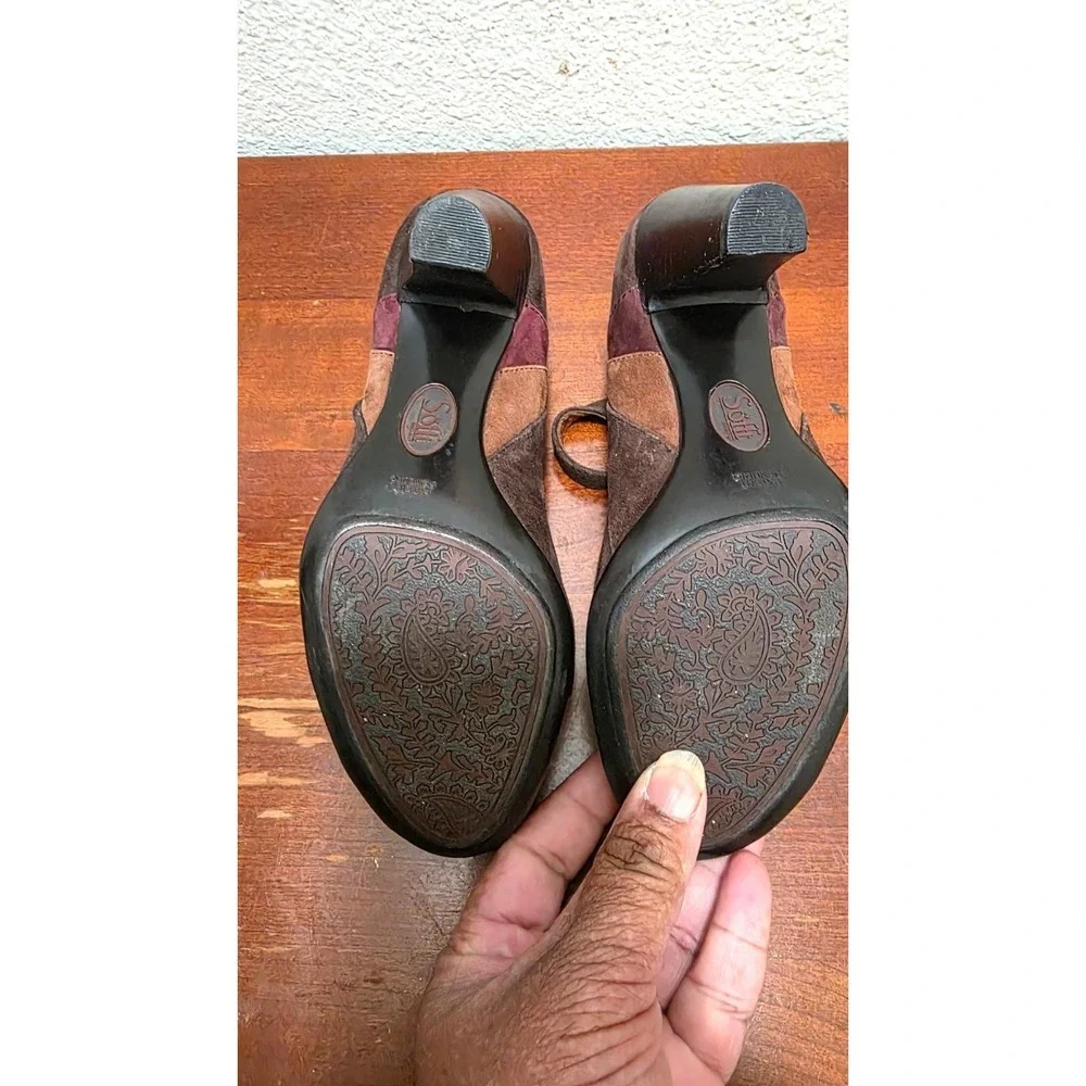 Söfft Women's 6 Suede T-Strap Peep-Toe‎ Heels Brown & Burgundy 3